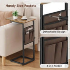 Table d'appoint en C à hauteur réglable avec sac de rangement – Marron rustique / Greige / Noir / Blanc – 1 personne