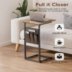 Table d'appoint en C à hauteur réglable avec sac de rangement – Marron rustique / Greige / Noir / Blanc – 1 personne