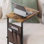 Table d'appoint en C à hauteur réglable avec sac de rangement – Marron rustique / Greige / Noir / Blanc – 1 personne