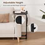 Table d'appoint en C à hauteur réglable avec sac de rangement – Marron rustique / Greige / Noir / Blanc – 1 personne