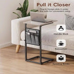 Table d'appoint en C à hauteur réglable avec sac de rangement – Marron rustique / Greige / Noir / Blanc – 1 personne