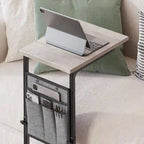 Table d'appoint en C à hauteur réglable avec sac de rangement – Marron rustique / Greige / Noir / Blanc – 1 personne