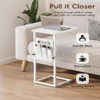Table d'appoint en C à hauteur réglable avec sac de rangement – Marron rustique / Greige / Noir / Blanc – 1 personne
