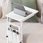 Table d'appoint en C à hauteur réglable avec sac de rangement – Marron rustique / Greige / Noir / Blanc – 1 personne