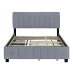 Lit plateforme capitonné en velours gris/beige, format Queen, avec lit gigogne et 2 tiroirs, 2 personnes