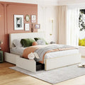 Lit plateforme tapissier blanc Queen avec 4 tiroirs de rangement, 1 personne