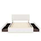 Lit plateforme tapissier blanc Queen avec 4 tiroirs de rangement, 1 personne