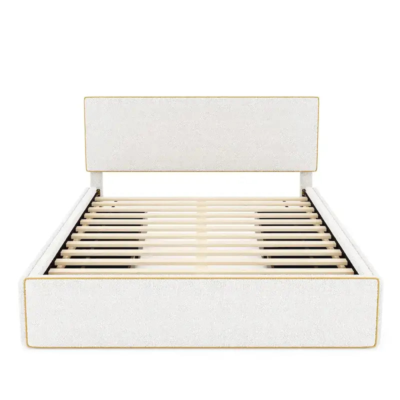 Lit plateforme tapissier blanc Queen avec 4 tiroirs de rangement, 1 personne