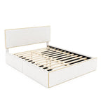 Lit plateforme tapissier blanc Queen avec 4 tiroirs de rangement, 1 personne