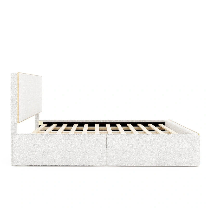 Lit plateforme tapissier blanc Queen avec 4 tiroirs de rangement, 1 personne