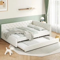 Canapé-lit capitonné en lin avec lit gigogne Twin XL, Full XL, Beige/Rose, 2 couchages