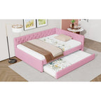 Canapé-lit capitonné en lin avec lit gigogne Twin XL, Full XL, Beige/Rose, 2 couchages