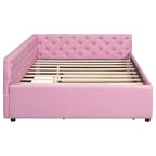 Canapé-lit capitonné en lin avec lit gigogne Twin XL, Full XL, Beige/Rose, 2 couchages