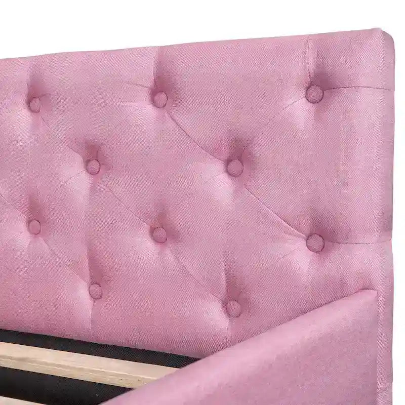 Canapé-lit capitonné en lin avec lit gigogne Twin XL, Full XL, Beige/Rose, 2 couchages