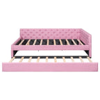 Canapé-lit capitonné en lin avec lit gigogne Twin XL, Full XL, Beige/Rose, 2 couchages