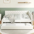 Canapé-lit capitonné en lin avec lit gigogne Twin XL, Full XL, Beige/Rose, 2 couchages
