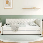 Canapé-lit capitonné en lin avec lit gigogne Twin XL, Full XL, Beige/Rose, 2 couchages