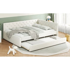 Canapé-lit capitonné en lin avec lit gigogne Twin XL, Full XL, Beige/Rose, 2 couchages