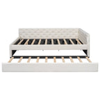 Canapé-lit capitonné en lin avec lit gigogne Twin XL, Full XL, Beige/Rose, 2 couchages