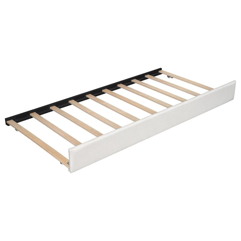 Canapé-lit capitonné en lin avec lit gigogne Twin XL, Full XL, Beige/Rose, 2 couchages