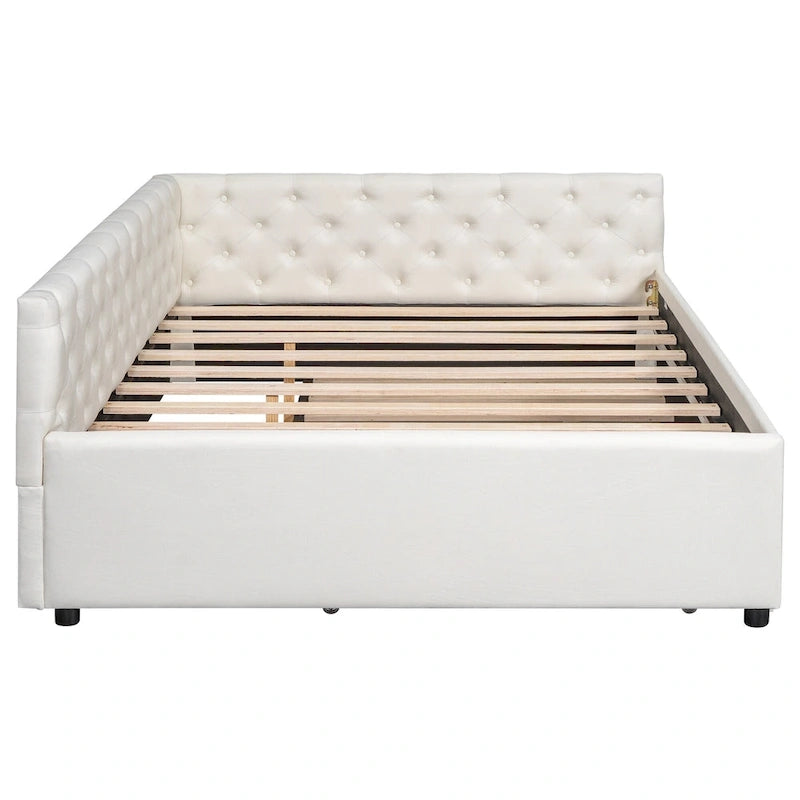Canapé-lit capitonné en lin avec lit gigogne Twin XL, Full XL, Beige/Rose, 2 couchages