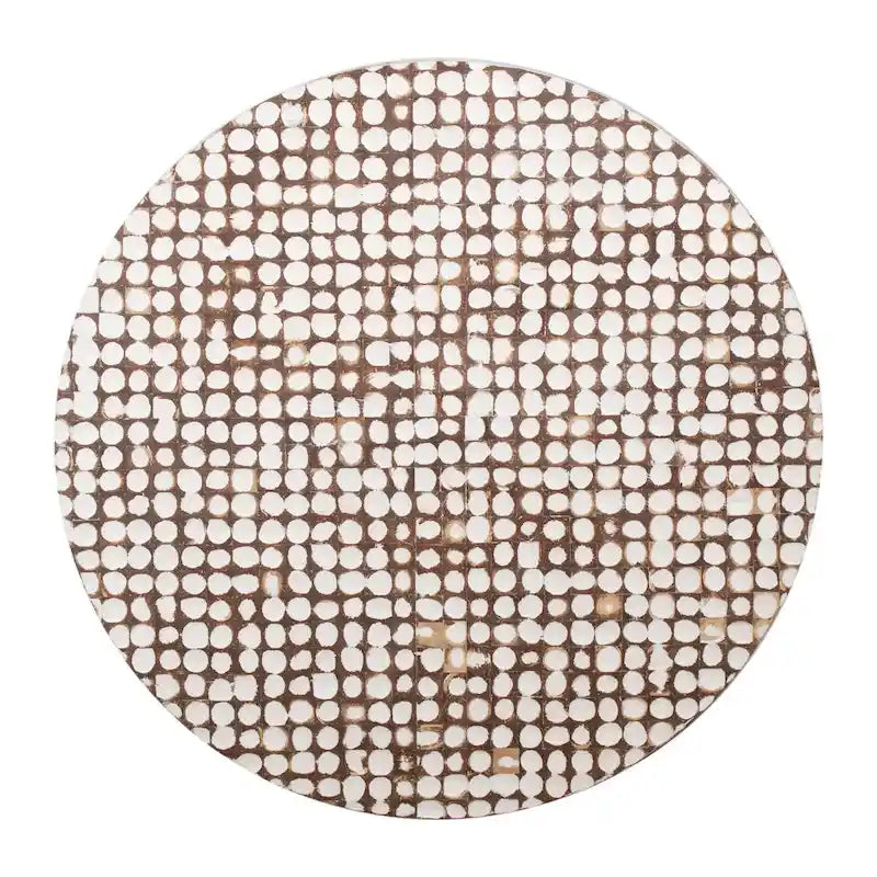 Table basse ronde incrustée de coquilles de noix de coco – Blanc / Naturel, 2 à 4 places
