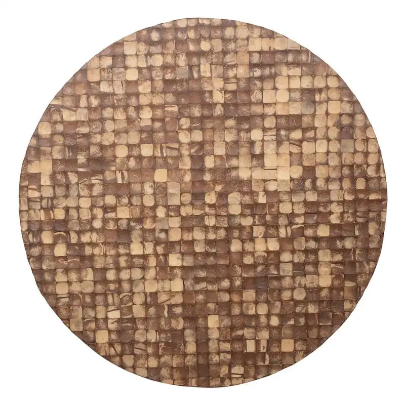 Table basse ronde incrustée de coquilles de noix de coco – Blanc / Naturel, 2 à 4 places