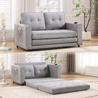 Canapé-lit futon convertible 3-en-1, 2 places, Gris clair / Beige / Gris foncé / Marron