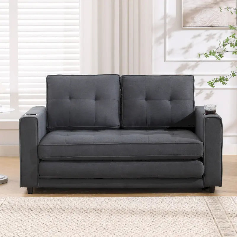 Canapé-lit futon convertible 3-en-1, 2 places, Gris clair / Beige / Gris foncé / Marron