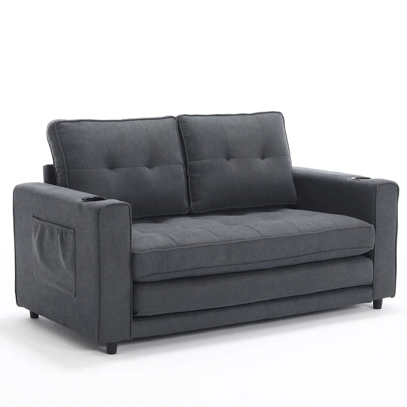 Canapé-lit futon convertible 3-en-1, 2 places, Gris clair / Beige / Gris foncé / Marron