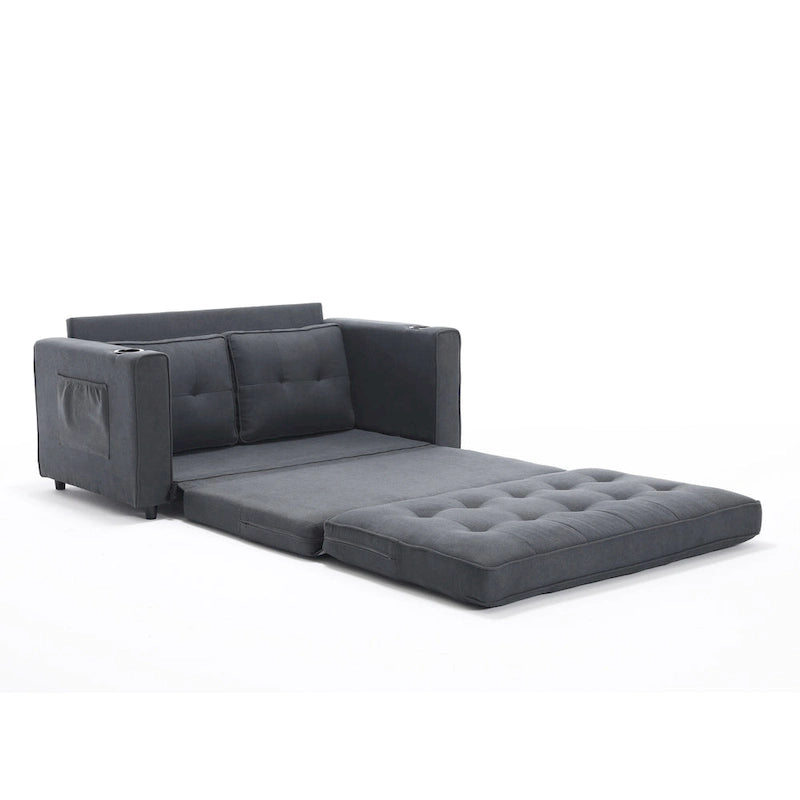 Canapé-lit futon convertible 3-en-1, 2 places, Gris clair / Beige / Gris foncé / Marron