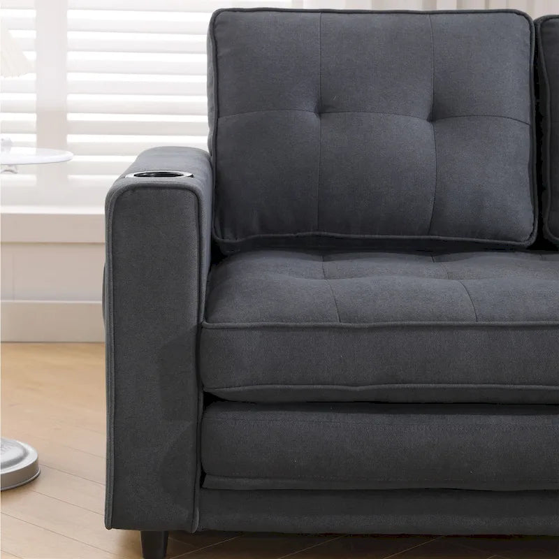 Canapé-lit futon convertible 3-en-1, 2 places, Gris clair / Beige / Gris foncé / Marron
