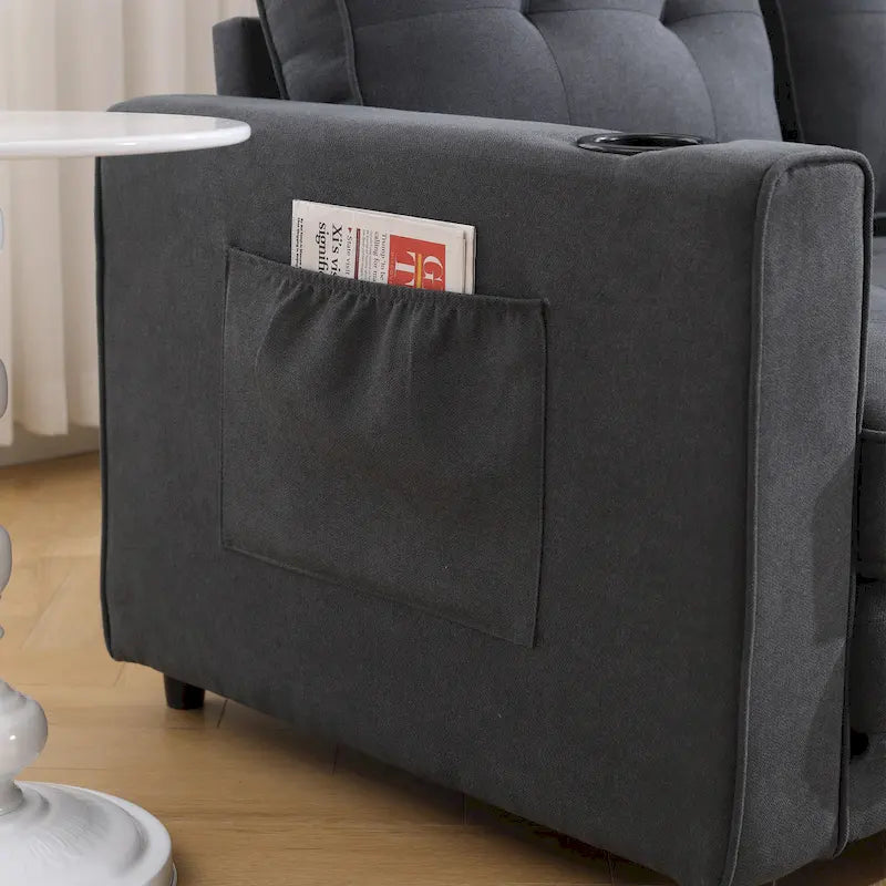 Canapé-lit futon convertible 3-en-1, 2 places, Gris clair / Beige / Gris foncé / Marron