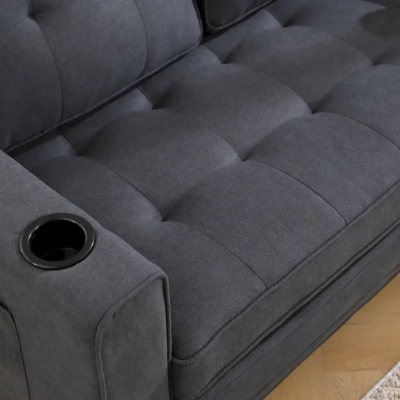 Canapé-lit futon convertible 3-en-1, 2 places, Gris clair / Beige / Gris foncé / Marron