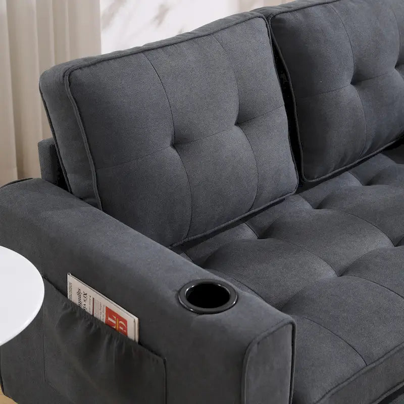 Canapé-lit futon convertible 3-en-1, 2 places, Gris clair / Beige / Gris foncé / Marron