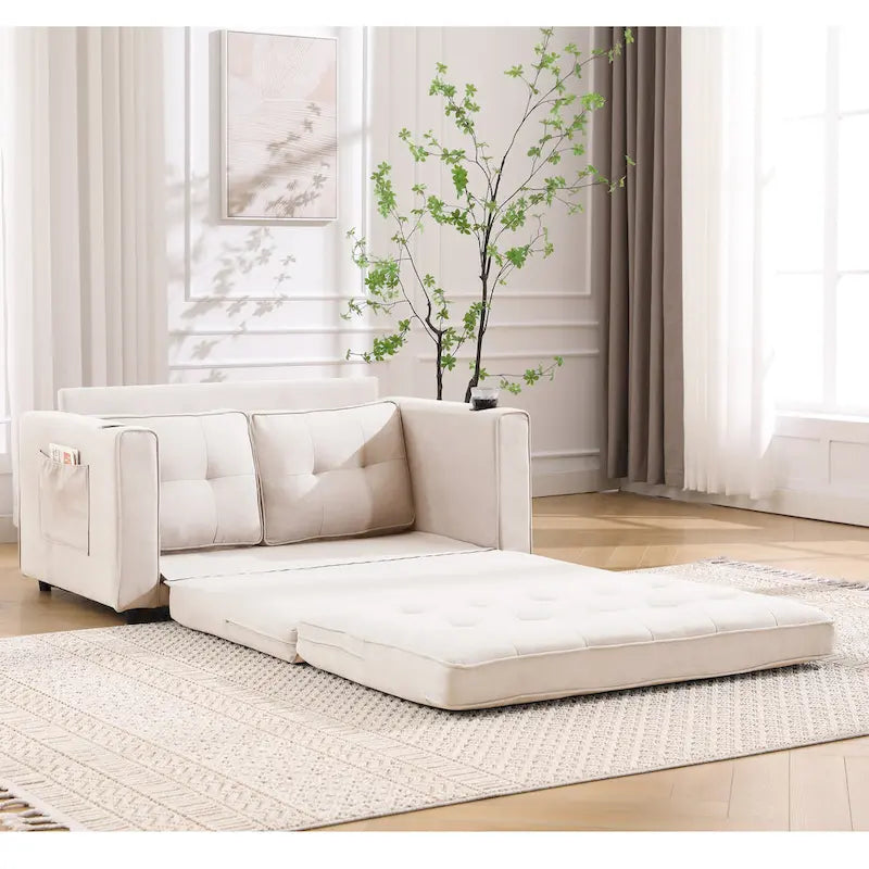 Canapé-lit futon convertible 3-en-1, 2 places, Gris clair / Beige / Gris foncé / Marron