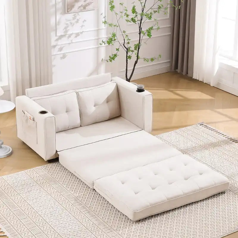 Canapé-lit futon convertible 3-en-1, 2 places, Gris clair / Beige / Gris foncé / Marron