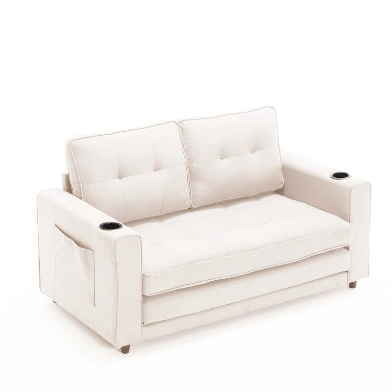 Canapé-lit futon convertible 3-en-1, 2 places, Gris clair / Beige / Gris foncé / Marron