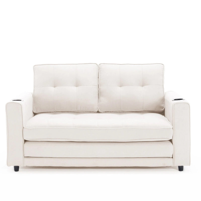 Canapé-lit futon convertible 3-en-1, 2 places, Gris clair / Beige / Gris foncé / Marron