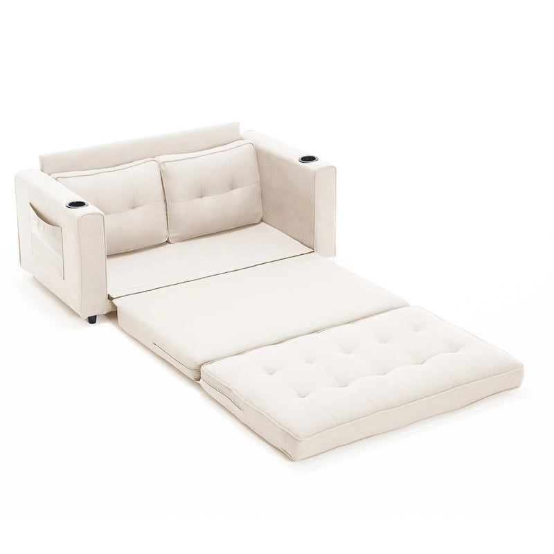 Canapé-lit futon convertible 3-en-1, 2 places, Gris clair / Beige / Gris foncé / Marron