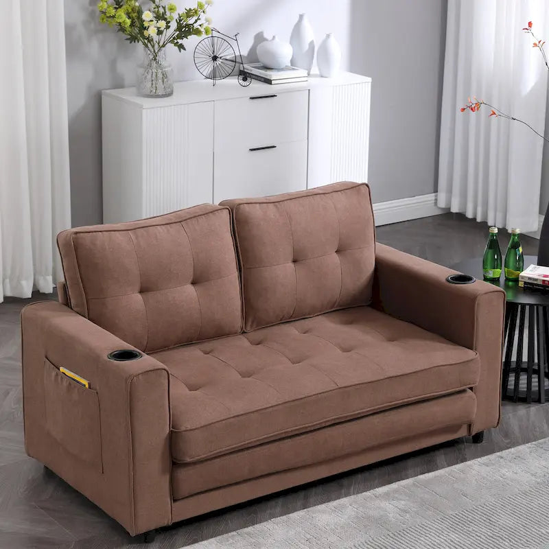 Canapé-lit futon convertible 3-en-1, 2 places, Gris clair / Beige / Gris foncé / Marron