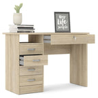 Bureau de travail 5 tiroirs Chêne / Blanc / Noir Veiné – 1 personne