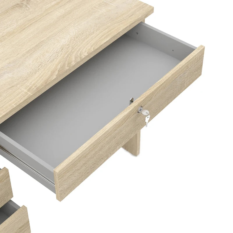 Bureau de travail 5 tiroirs Chêne / Blanc / Noir Veiné – 1 personne