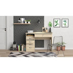 Bureau de travail 5 tiroirs Chêne / Blanc / Noir Veiné – 1 personne