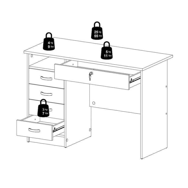 Bureau de travail 5 tiroirs Chêne / Blanc / Noir Veiné – 1 personne