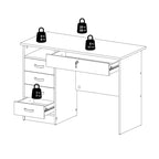 Bureau de travail 5 tiroirs Chêne / Blanc / Noir Veiné – 1 personne