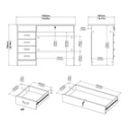 Bureau de travail 5 tiroirs Chêne / Blanc / Noir Veiné – 1 personne