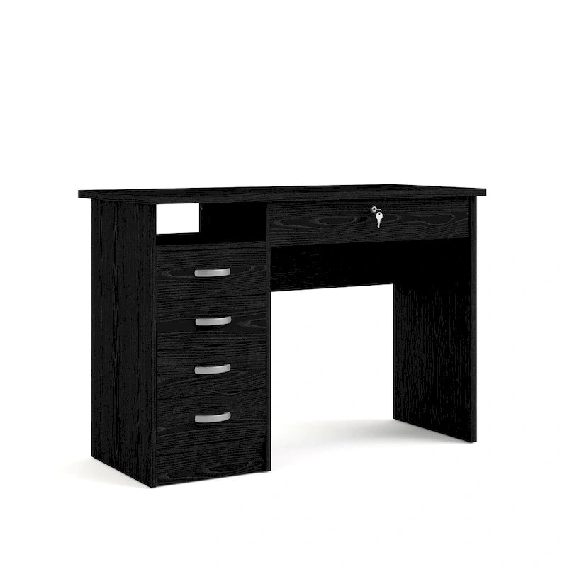 Bureau de travail 5 tiroirs Chêne / Blanc / Noir Veiné – 1 personne