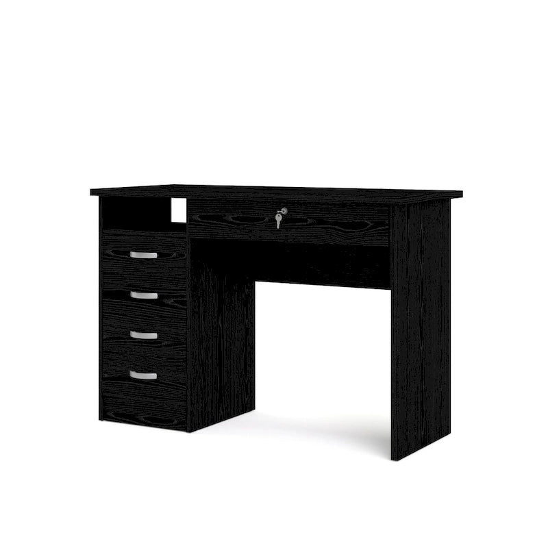 Bureau de travail 5 tiroirs Chêne / Blanc / Noir Veiné – 1 personne