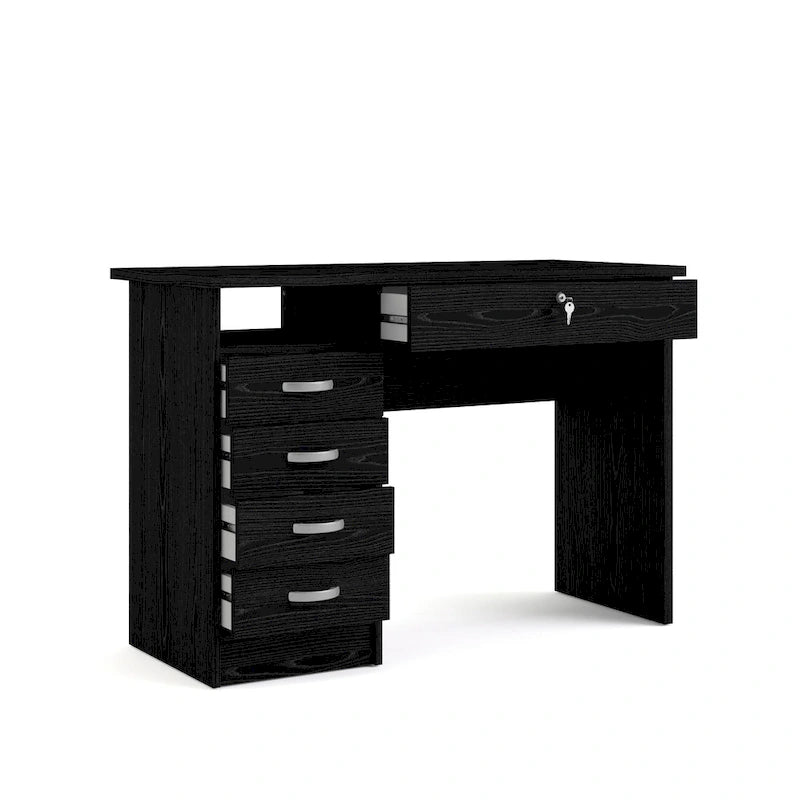 Bureau de travail 5 tiroirs Chêne / Blanc / Noir Veiné – 1 personne